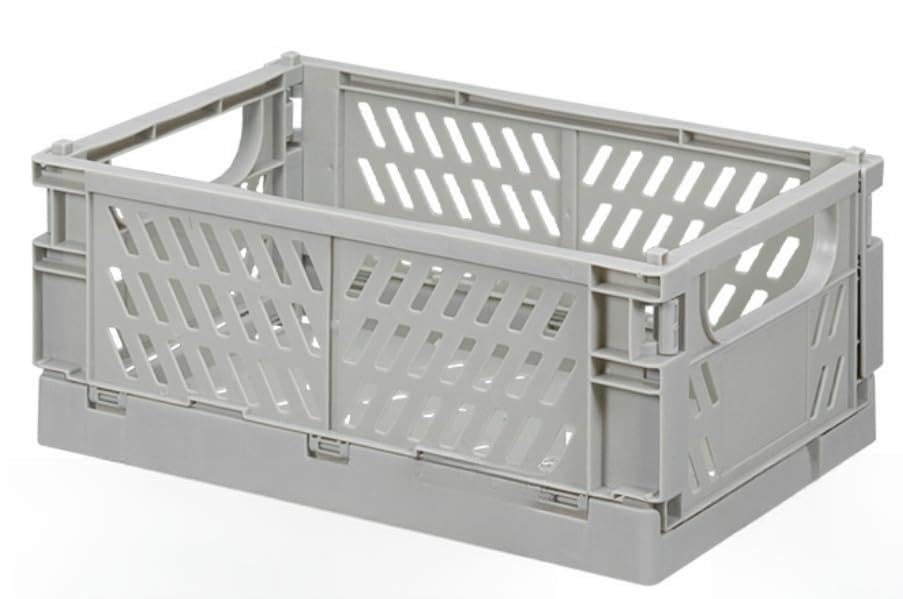 Mavolus 2 Pack Plastic Storage Collapsible Crate Organizer Basket Bin for Organizing Desk Drawer Shelf for Home Kitchen Bedroom Bathroom and Dorm Storage, 9.8x6.5x3.8in, Grey