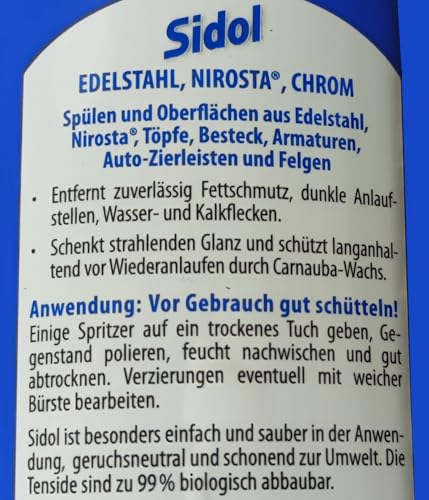 SIDOL reinigt Metalle (Edelstahl Nirosta Stahl)