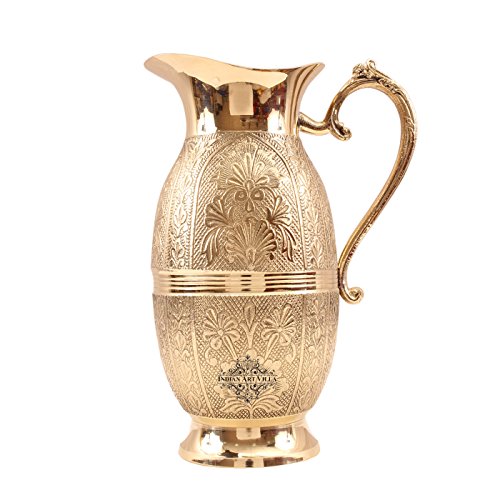 Image of Indian Art Villa Brass Shahi Designer Jug Pitcher | 1300 ML | for Storage & Serving Water Home Hotel Restaurant Gift Item