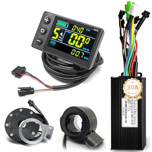 Ebike 30A Sine Wave Controller with CS866 Color Display, Adjustable Throttle & PAS for 500W 800W 1000W 1800W Electric Bicycles Hub Motor