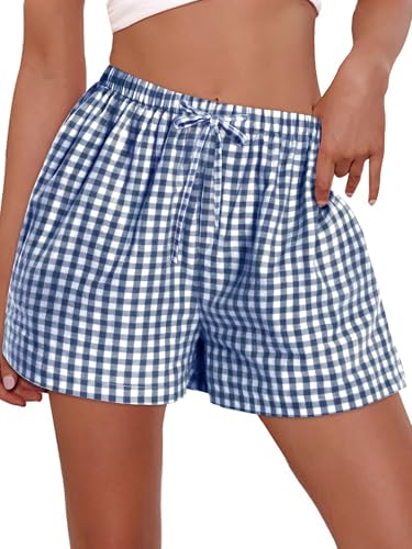 Image of Women Boxer Shorts Gingham Drawstring Pajama Bottom Plaid Pants with Pocket