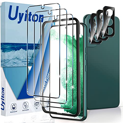 [3+3 Pièces] Uyiton Compatible avec Samsung Galaxy S22 5G Verre Trempé, [Empreinte Digitale Compatible] 3 Pièces Protection Ecran + 3 Pièces Caméra Arrière Protecteur, Anti-Rayures Film Protection Cover