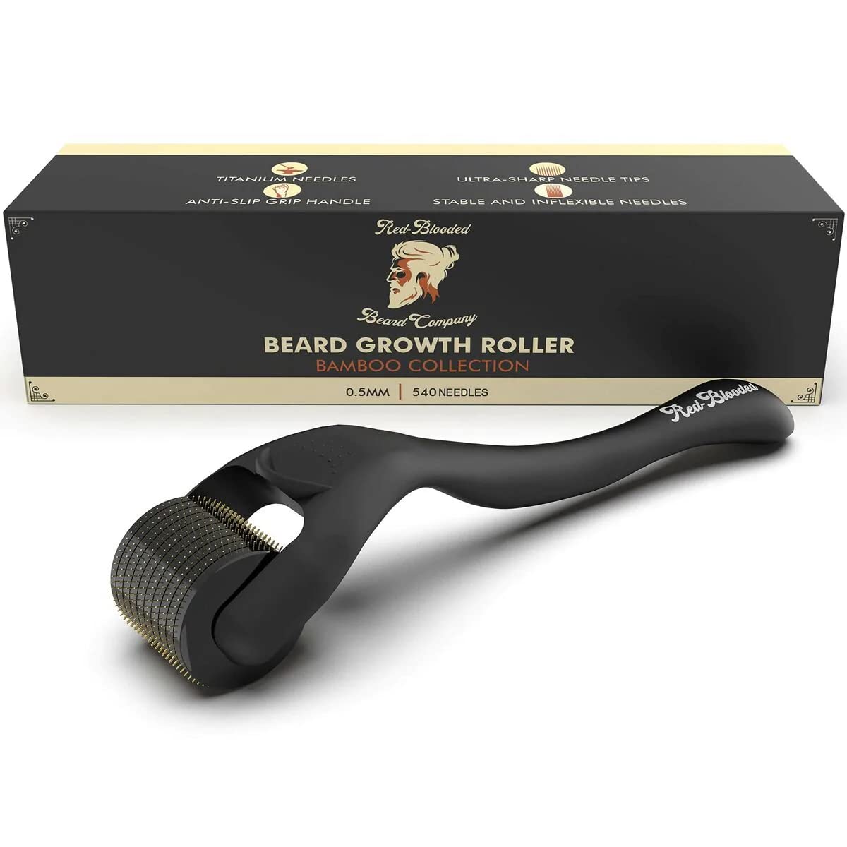 Beard Roller 0.5mm – 540 Titanium Microneedle Derma Roller for Beard Growth & Hair Regrowth for Men – Microneedling Tool for Thicker, Fuller Beard & Skincare