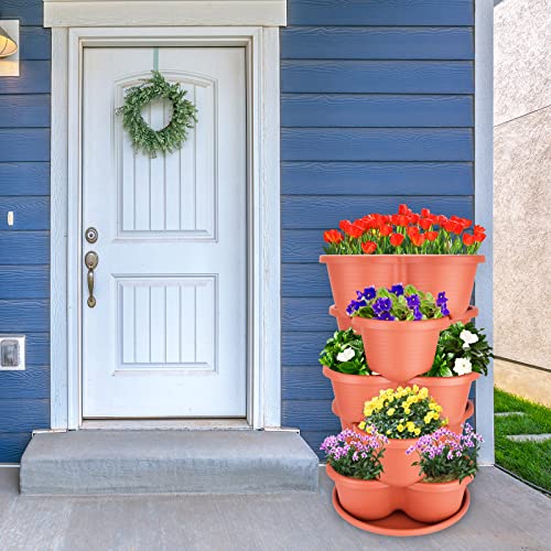 Rootrimmer Stackable Planter, Vertical Garden Planter, Strawberry Planter, Indoor/Outdoor Planters, 5 Tier Garden Tower, Herb Planter For Growing Vegetables And Succulents (Bick Red) #TOP3