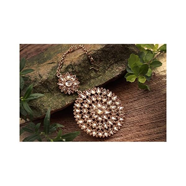 JFL - Jewellery for Less Gold Plated Stone and LCD Diamond Studded Maang Tikka for Women and Girls - Image 3