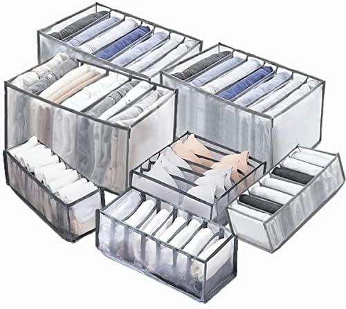 ARNTY Wardrobe Clothes Organizer, Upgraded Drawer Organizers for Clothing, Clothes Organizer for Folded Clothes, Jeans Organizer for Closet（7 Packs: Jeans*2+Shirt+Leggings+Bra+Underwear+Socks）