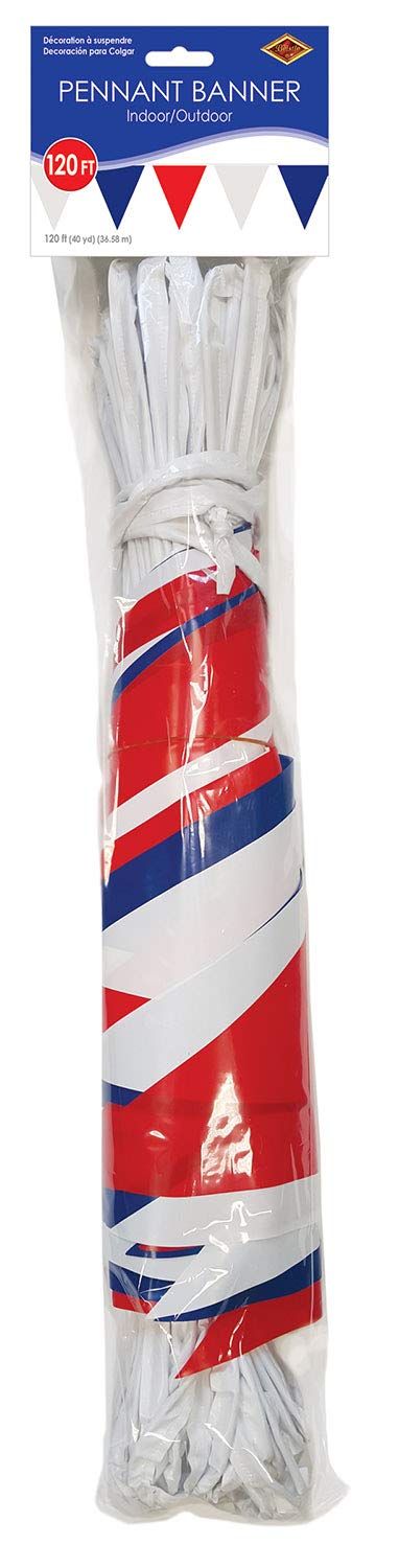 Beistle Patriotic Pennant Banner - Red, White & Blue, All-Weather Plastic, 2 Pack