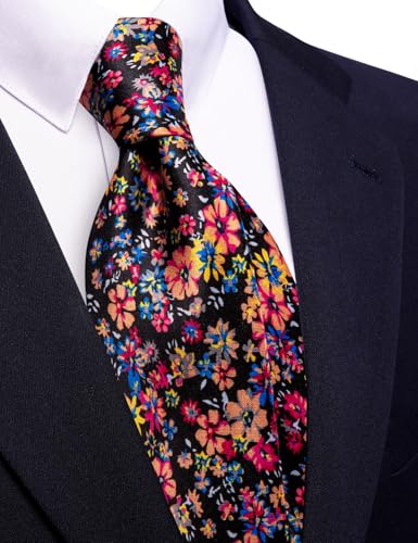 Image of Barry.Wang Floral Ties for Men Flower Necktie with Tie Clip Formal