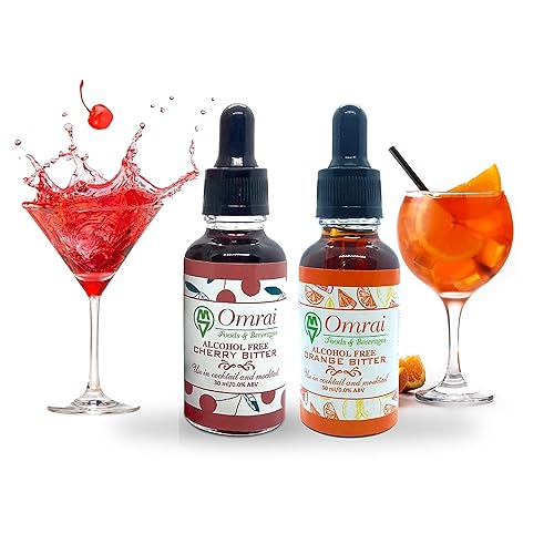 Image of Omrai Foods Orange+Cherry Combo Bitters for Cocktails & Mocktails, 30ml Non-Alcoholic Botanical Bitters | Natural Spice Flavor Enhancer Ideal for Old Fashioned, Negroni, Manhattan, Martini & Gin Tonic