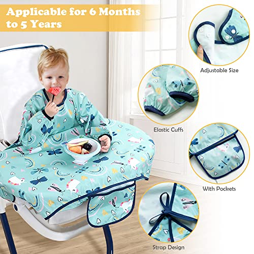 JinBei Baby Bibs with Sleeves,Toddler Feeding Bibs Coverall Long Sleeve Baby Apron for Painting,Waterproof Adjustable Wipe Clean Attaches to Highchair Weaning Bibs for Infant 6 Month to 5 Years,Blue - Image 3