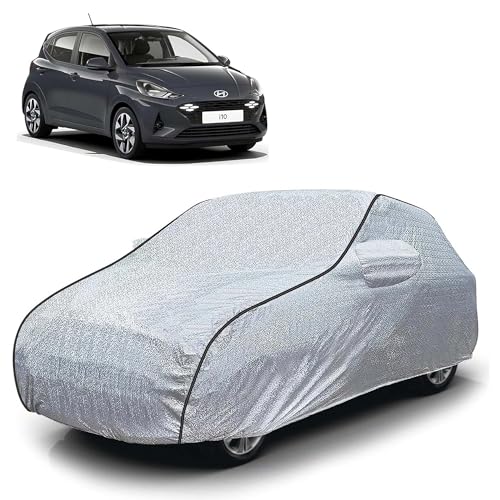 Image of Sulfar 100% Waterproof Car Body Cover Compatible with Mirror for Hyundai i10 (Triple Stitched, Full Bottom Elastic, Magic Silver with Black Piping)