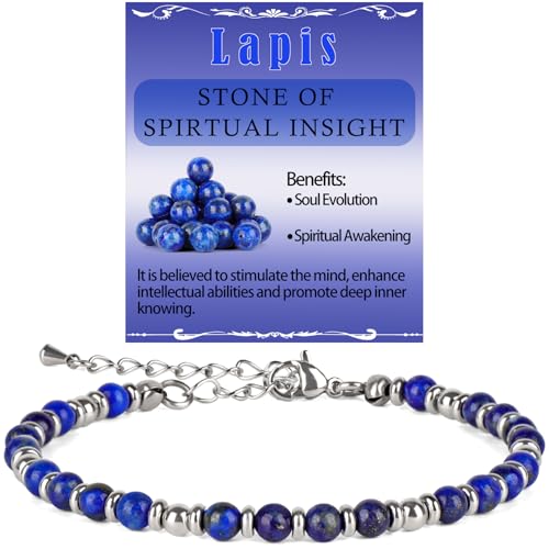 LPBeads 4mm Lapis Lazuli Tiny Beaded Bracelets For Women Energy Gem Charm Jewelry Adjustable Bracelet Gifts for Mom Daughter Wife Coworkers Friends Bestie
