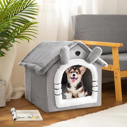 Katzenhaus Indoor, Katzenbetten mit Waschbarem Plüschkissen 38×35×40cm, Katzenhöhle für Draußen, Hundehütte Hundehöhle, Katzenhaus Höhle, Katzenbett Große für Kleine und Mittlere Katzen Hunde