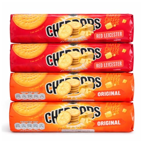 Cheese Crackers Variety Bundle – Pack of 4 (4 x 150g) – 2 Red Leicester Flavour & 2 Original – Baked Savoury Biscuits – Snack Sharing Pack – Includes Thank You Card