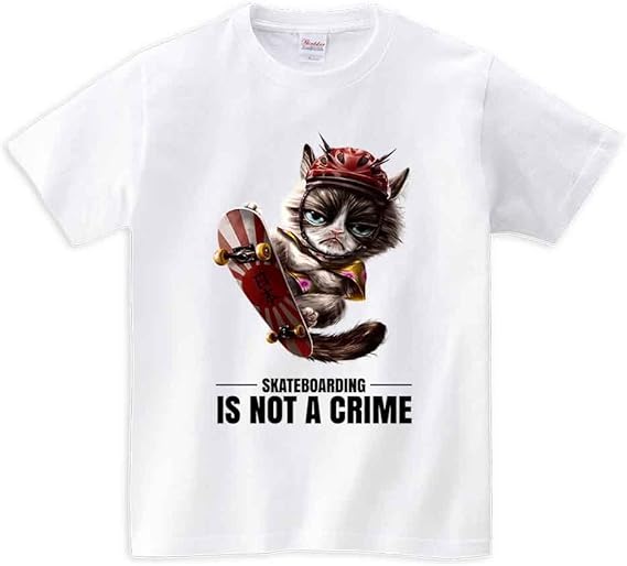 Amazon ノーブランド品 スケートボードに乗るネコ 猫 メンズ 半袖 Tシャツ オリジナルプリント 通販