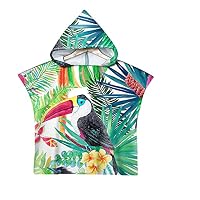 DOTBUY Kids Hooded Beach Towel Microfiber Poncho, Green Plant Tropical Printed Boys Girls Bathrobe Changing Robe, Lightweight Soft Children's Bath Swimming Poncho Towel (E,60x80cm)