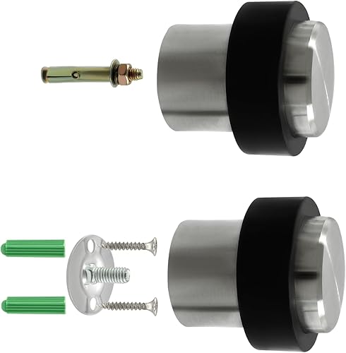 Miniatura 3 de Zorveiio Tope de puerta cilíndrico de acero inoxidable, tope de puerta de níquel cepillado de 1.8 pulgadas con junta de goma, topes de puerta