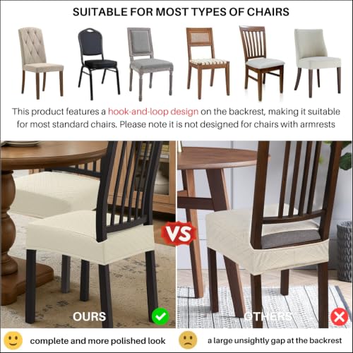 Image of SearchI Waterproof Dining Chair Seat Covers Set of 4, Hook and Loop Tape Stretch Chair Covers for Dining Chairs, Washable Dining Room Seat Cover Protector (Khaki)