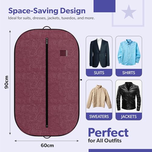 Image of Kuber Industries 6 Pcs Non Woven Blazer Cover with Zip | Hanging Coat Bags for Jacket, Saree, Shirt, Garments Clothes | Unisex Dress Wardrobe Organizer Folding Suit Covers | Emboosed - Maroon