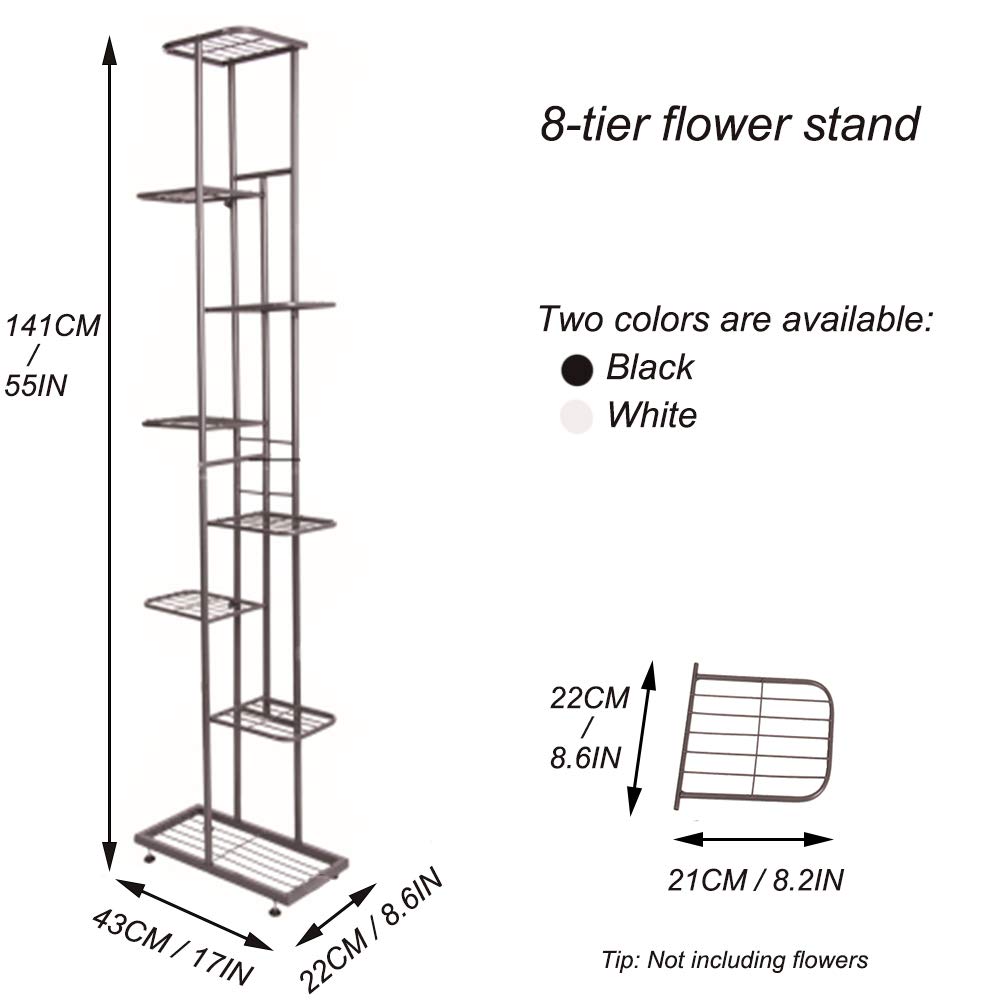 ZZBIQS Metal 8 Tier Tall Plant Stand Multiple Flower Pot Holder Shelves Planter Shelf Display Rack Storage Organizer for Balcony Garden Indoor Outdoor Corner(Dark Grey)