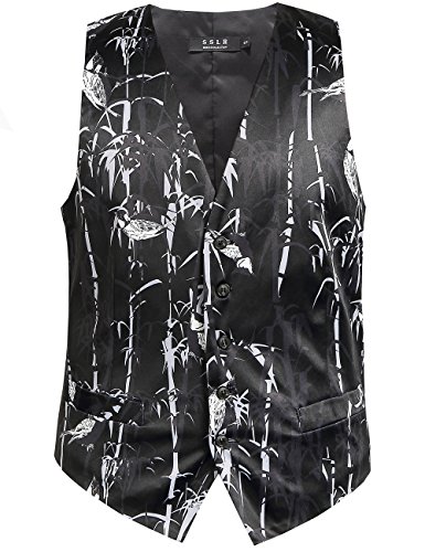 SSLR Men's Bamboo Lightweight Casual Hawaiian Suit Vest (Large, Black)