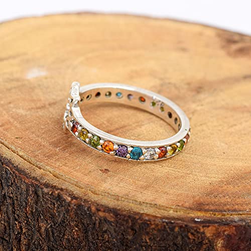 Bague éternité étoile argent 925 minimaliste avec gemme ronde facettée taille 63 - 3