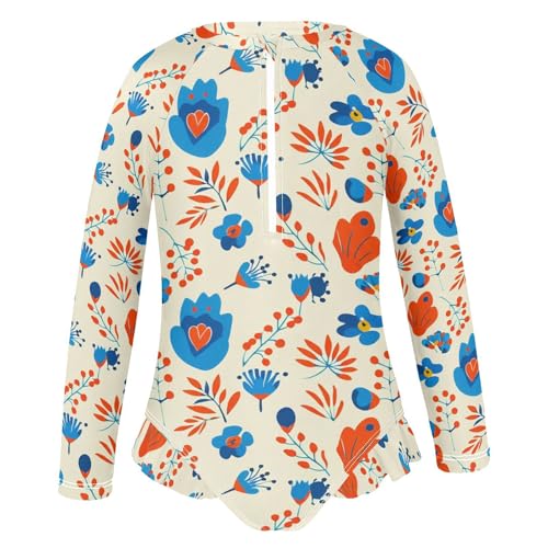J JOYSAY Floral Berry Branch Beige Girls One Piece Swimsuits Long Sleeve UPF 50+ Rash Guard Kids Swimwear 3-12 Years2