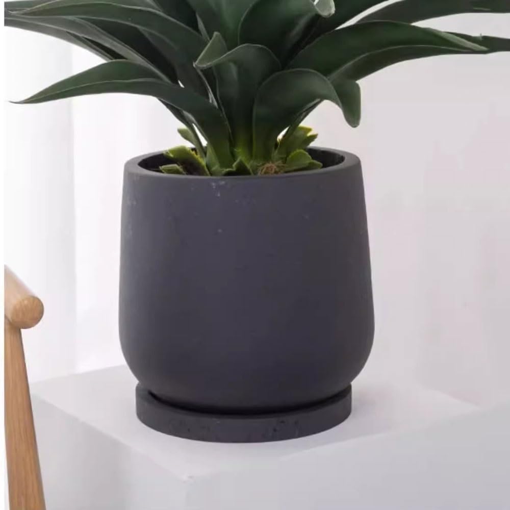 Versatile Sottovaso grande in resina, sottovaso rotondo(Nero,Piccolo)
