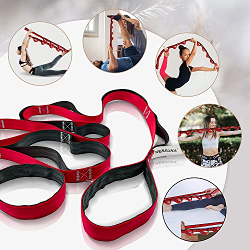 Websuka Stretching Strap Yoga Strap, 10 Loops Non-Elastic Stretch Bands Helps Women And Men Improve Flexibility For Home Workout, Physical Therapy, Pilates, Exercise, Dance, Comes With Door Anchor #TOP6