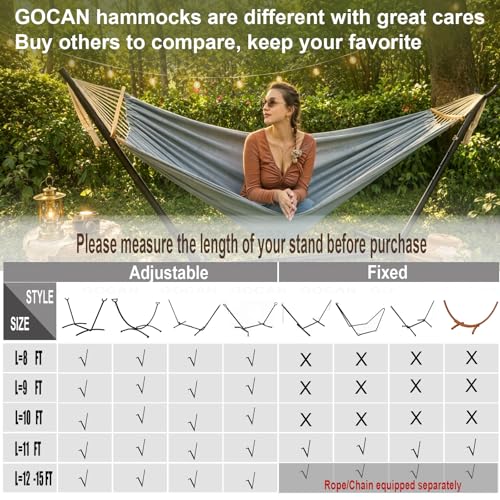 Image of Double Hammock 2 Person Extra Large 220x150cm Total Length 330cm Load 500lb Canvas Cotton Hammock for Patio Porch Garden Backyard Lounging Outdoor and Indoor with Removable Spreader bar