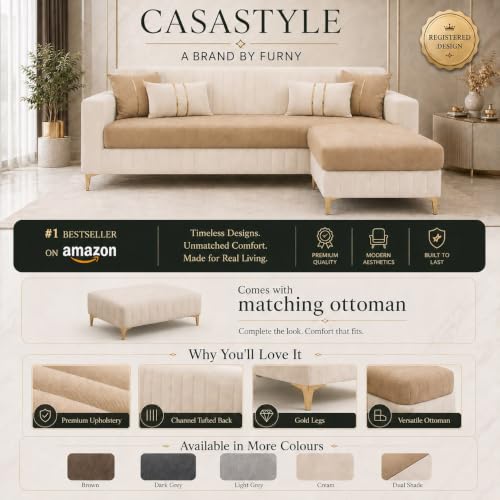 Image of CASASTYLE Noviq 4 Seater L Shape Sofa Set with Movable Ottoman | Flexible Left or Right Layout | Cozy Velvet Fabric | Soft Touch Seating | Modern Designer Sofa for Living Room (Light Grey)
