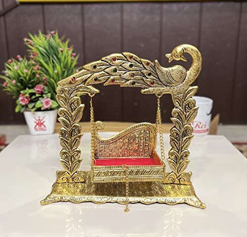 Image of KridayKraft Laddu Gopal Palana Metal Jhulla for Janmastmi Festive Gold Plated Decor Your Home, Temple Office,Gift Article.