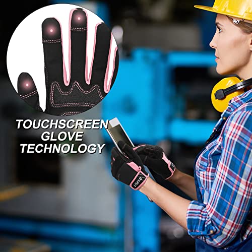 Huwluiwa Work Gloves Women, Flexible & Stretchable Touchscreen Pink Working Glove Utility Synthetic Leather Mechanic Gloves For Construction Yardwork Gardening Small Pink #TOP2