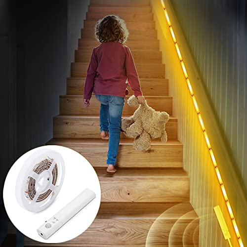 4.92Ft Motion Activated Strip Lights For Wardrobe, Under Cabinet, Stairs, Hallway, Warm White Led Motion Sensor Light Strip Battery Operated #TOP3