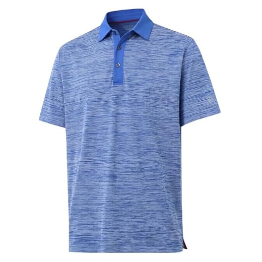 M MAELREG Camisas polo masculinas de golfe de manga curta com modelagem seca, casual, absorção de umidade, piquê, gola mesclada, Azul mesclado, G