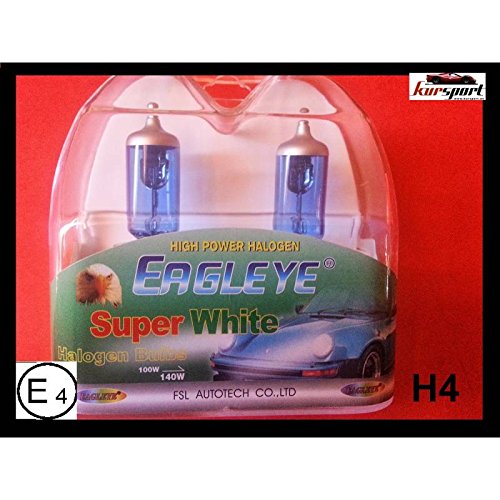 Bombillas/Lamparas H4 12V 60/55W halogenas luz blanca efecto xenon (2 unidades, marca Eagleye). Vienen en estuche Cover