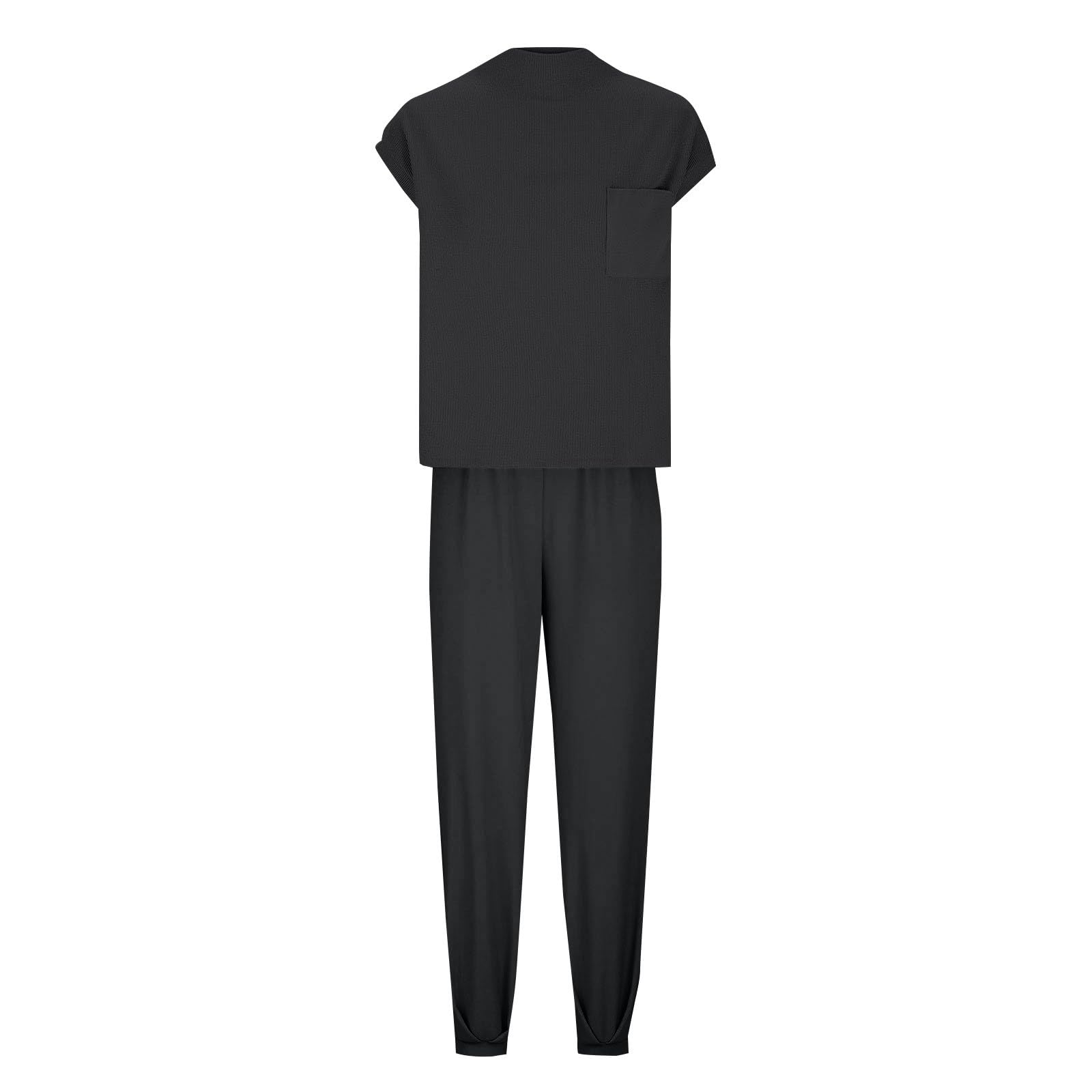 Lounge Set Mujer Manga Corta Traje de Punto Dos Piezas Streetwear Traje