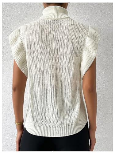 Floerns Women's Ruffle Trim Cable Knit Sweater Vest Turtleneck Sleeveless Tank Tops2