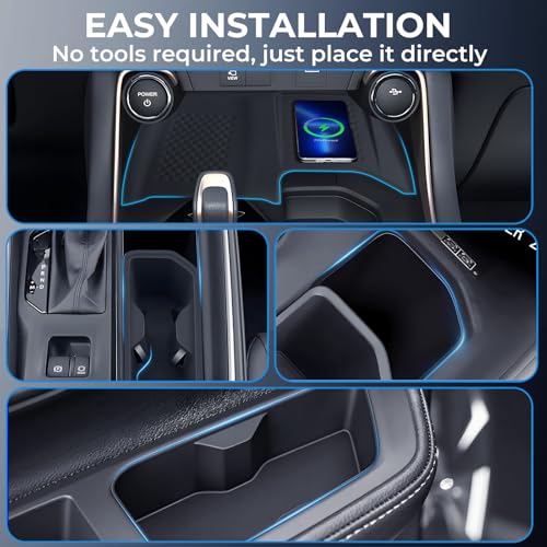 Image of 1st & 2nd Row Cup Holder Inserts & Wireless Charging Protective Mat for Toyota Grand Highlander 2026 2025 2024, Interior Accessories Center Console Front & Rear Cup Holders Protector, Black