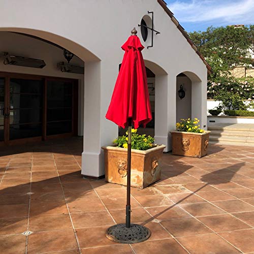 Formosa Covers 7 Ft Wood Outdoor Patio Umbrella Market Style - Tilt Mechanism Eucalyptus Teak Oil Finish - Enhance Your Outdoor Space - Perfect For Small Patio, Deck, Bistro, And Poolside - Red #TOP7