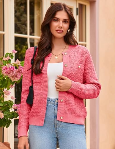 Image of GRACE KARIN Womens Open Front Button Down Long Sleeve Texture Knit Cardigan Sweaters with Pockets