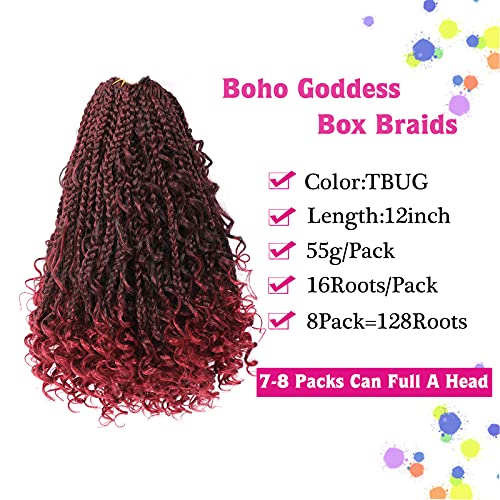 12Inch Goddess Box Braids Crochet Hair Bob Goddess Box Braids Curly Ends Crochet Box Braids Pre-Looped Synthetic Crochet Hair Extensions 16Strands/Pack (12Inch(Pack Of 8), Tbug) #TOP1