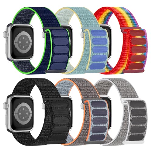6 Pack Sport Nylon Loop Band Compatible with Apple Watch Band for Women Men
