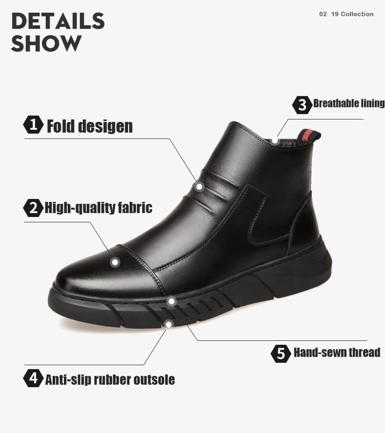 Miniatura 6 de PURCHAWEE Botas Chelsea de cuero para hombre, botas casuales antideslizantes con cremallera lateral alta para negocios, botas de tobillo Chukka