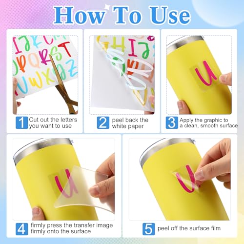 Image of Humyoun 6 Sheets UV DTF Cup Wrap Name Stickers for Water Bottles Waterproof Custom Vinyl Decals Personalized Lettering Gift Stickers for 14-40oz Tumbler Cups Mugs DIY Craft (Multicolor)