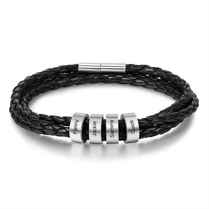 RESVIVI Personalized Men Black Braid Bracelet Custom Bracelet for Men Custom Name Men's Bracelet with Beads Chrismas Gifts for Fahter Dad Husband