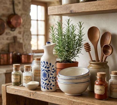 Image of Crazy Sutra Naturra Ceramic Oil Dispenser Bottle with Lid & Handle | Decorative Kitchen Oil Pourer for Olive Oil Vinegar Soy Sauce Salad Dressing | Elegant Kitchen Storage Bottle (Blue Floral)