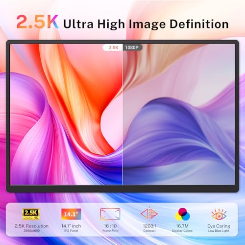 Image of Laptop Screen Extender, 2.5K Triple Laptop Screen Extender Monitor, Plug-Play 360 Rotation Multiple Screens for Laptop Fits 13-17 Inch Compatible with macOS, Windows, Chrome, Dex，Black
