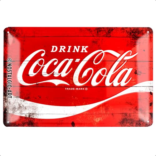 Nostalgic-Art Plaque Vintage Coca-Cola – Logo Red Wave – Idée de Cadeau pour Les Fans de Coke, en métal, Déco Design Retro, 20 x 30 cm