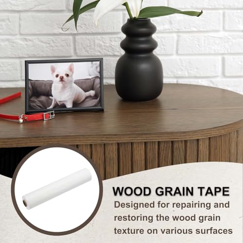 Image of PATIKIL Wood Grain Tape 12 inch x 32 ft, Self-Adhesive Wood Texture Repair Tape Realistic Wooden Effect Patch for Furniture Cabinets Floor Walls, White Wood Grain